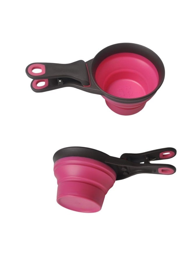 luvilly 2 PCS Collapsible Pet Scoop Set,1 Cup & 1/2 Cup Capacity Silicone Measuring Cups with Sealing Clip,Multi-Function Scoop Bowls Bag Clip for Dog Cat Food Water.(Green,Pink) - Image 2
